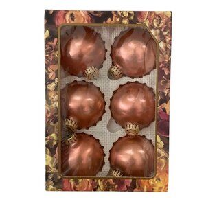 Vintage Renaissance Exquisite Glass Christmas Ornaments Rose Gold Copper Set 6